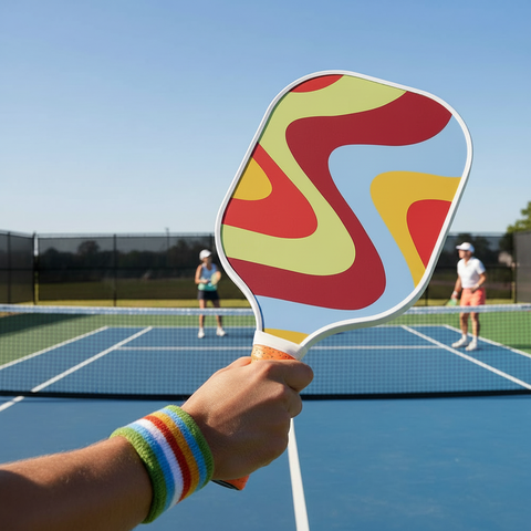 Player holding Retro Wave paddle on court