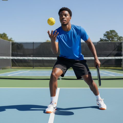 Player catching Rally pickleball on court
